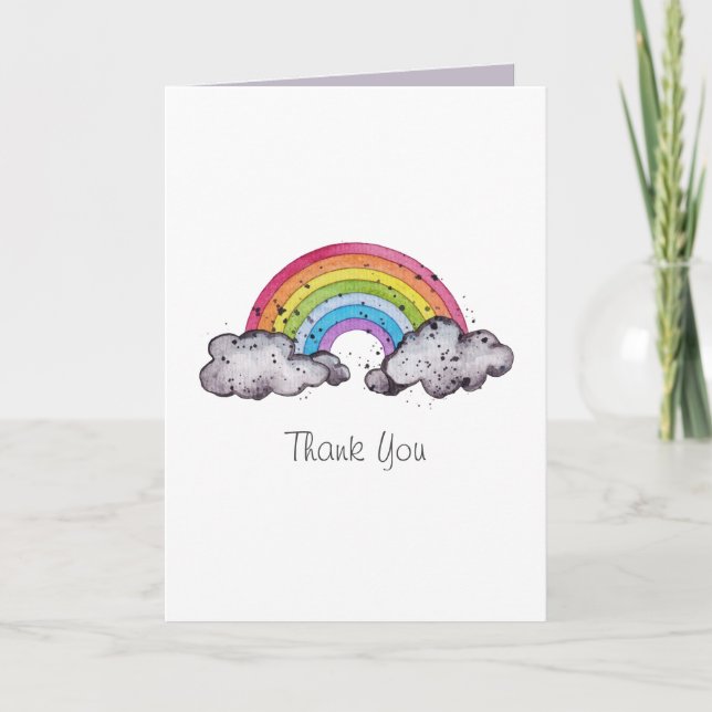 Cute Watercolor Rainbow and Clouds Kort (Framsida)