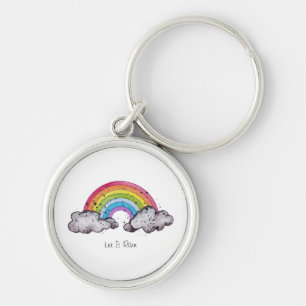 Cute Watercolor Rainbow and Clouds Rund Silverfärgad Nyckelring