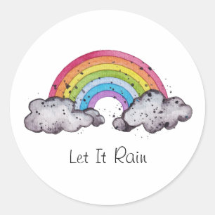 Cute Watercolor Rainbow and Clouds Runt Klistermärke