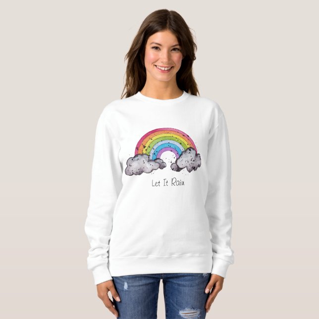 Cute Watercolor Rainbow and Clouds T Shirt (Hel framsida)