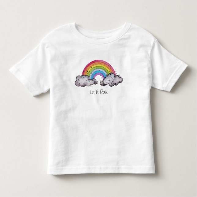 Cute Watercolor Rainbow and Clouds T Shirt (Framsida)