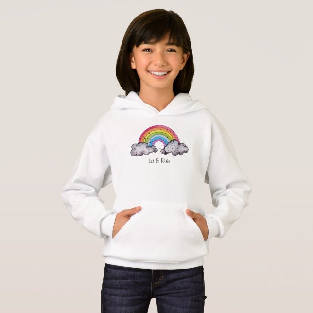 Cute Watercolor Rainbow and Clouds T Shirt (Hel framsida)