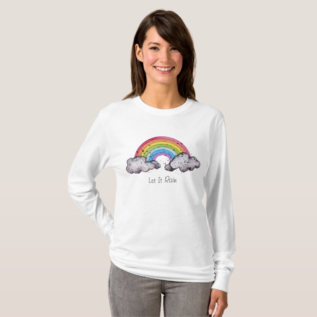 Cute Watercolor Rainbow and Clouds T Shirt (Hel framsida)