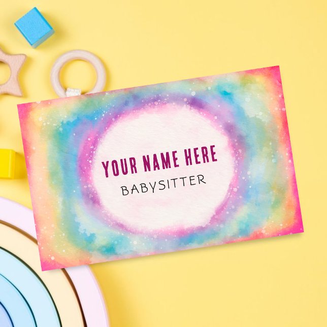 Cute Watercolor Rainbow Childcare Babyvvakt Visitkort (Skapare uppladdad)