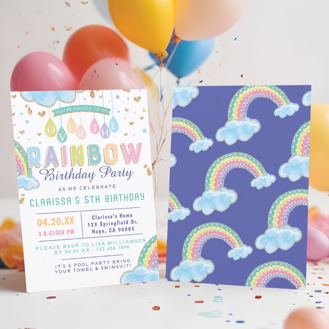 Cute Watercolor Rainbow Födelsedagsfest inbjudan (Cute Watercolor Rainbow Birthday Party Invitation)