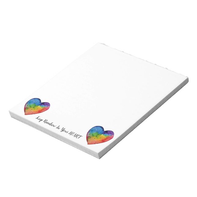 Cute Watercolor Rainbow Heart Anteckningsblock (Roterad)