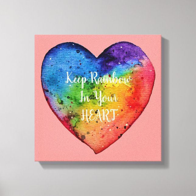 Cute Watercolor Rainbow Heart Canvastryck (Framsida)
