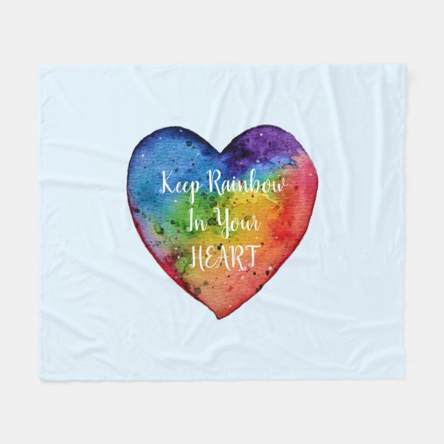 Cute Watercolor Rainbow Heart Fleecefilt (Framsidan (Horisontell))
