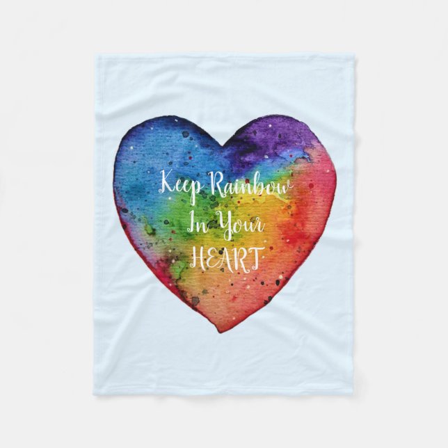 Cute Watercolor Rainbow Heart Fleecefilt (Framsidan)