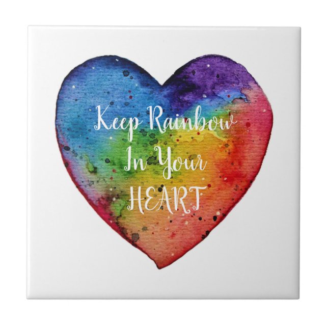 Cute Watercolor Rainbow Heart Kakelplatta (Framsidan)