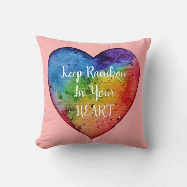Cute Watercolor Rainbow Heart Kudde (Framsida)