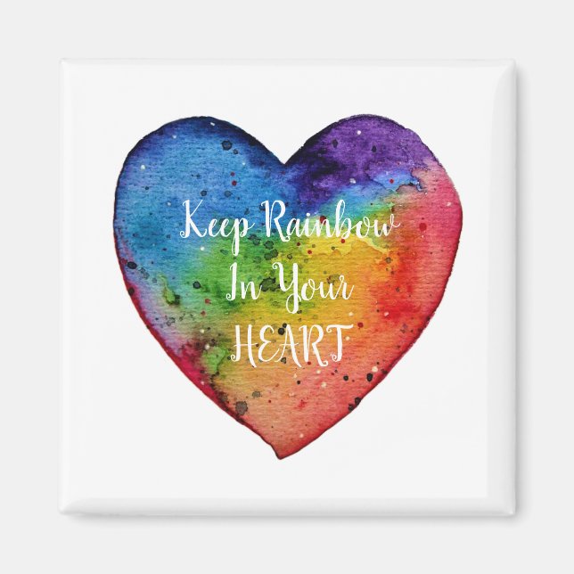 Cute Watercolor Rainbow Heart Magnet (Framsidan)
