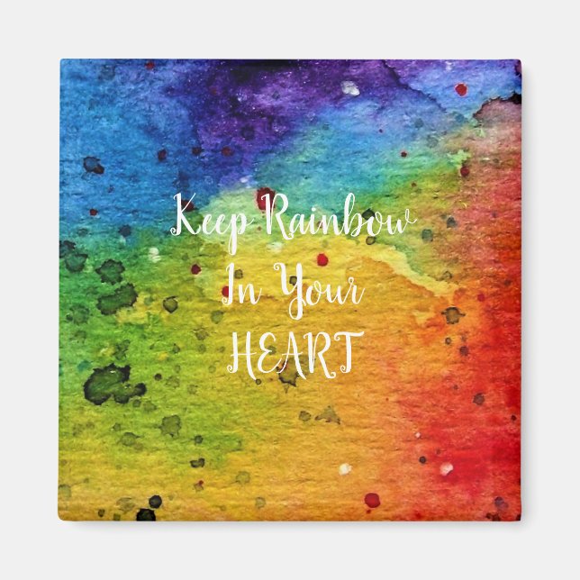 Cute Watercolor Rainbow Heart Magnet (Framsidan)