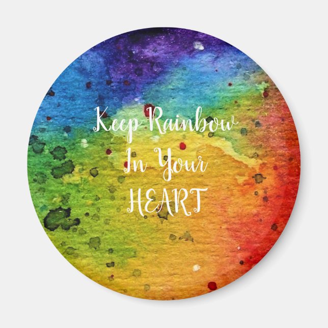Cute Watercolor Rainbow Heart Magnet (Framsidan)