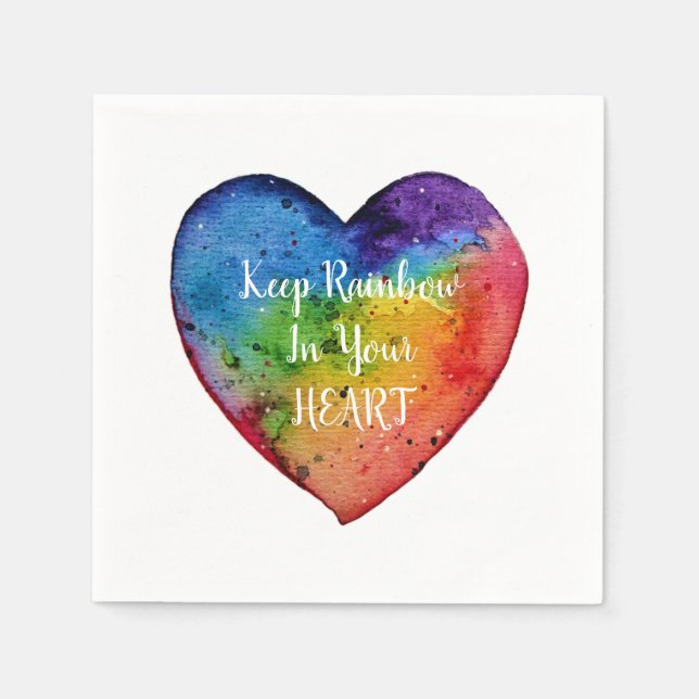 Cute Watercolor Rainbow Heart Pappersservett (Framsidan)