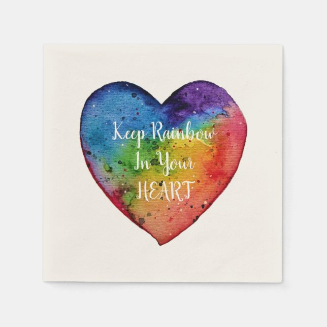 Cute Watercolor Rainbow Heart Pappersservett (Framsidan)