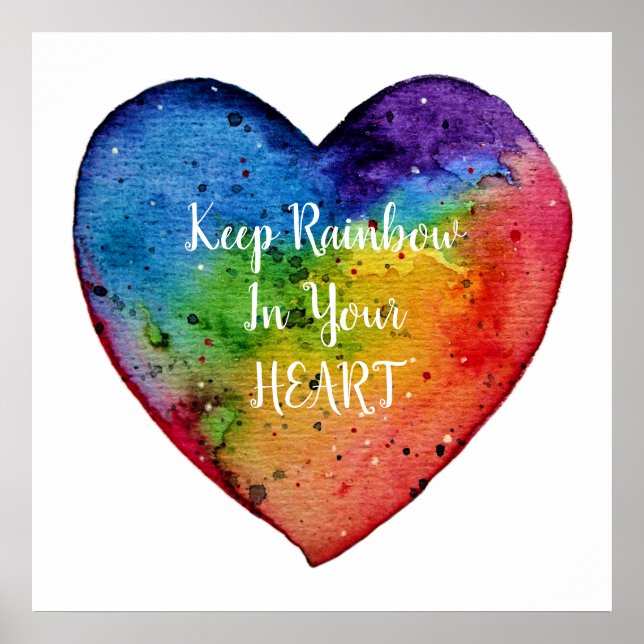 Cute Watercolor Rainbow Heart Poster (Framsidan)