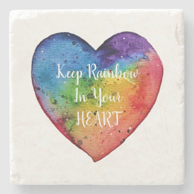 Cute Watercolor Rainbow Heart Stenunderlägg (Framsidan)