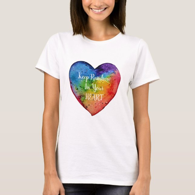 Cute Watercolor Rainbow Heart T Shirt (Framsida)