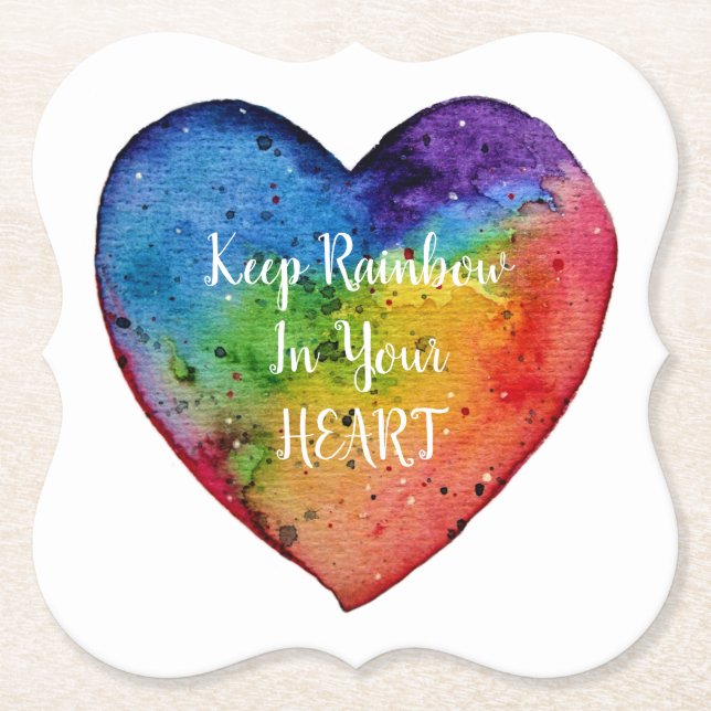 Cute Watercolor Rainbow Heart Underlägg Papper (Framsida)