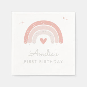 Cute Watercolor Rainbow Rosa Girl Birthday Pappersservett