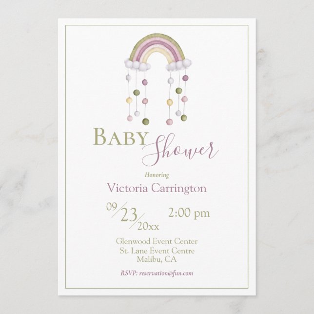 Cute Watercolor Rainbow Simple Baby Shower Inbjudningar (Framsida)