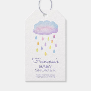 Cute Watercolor Raindrows Sprinkle Baby Shower Presentetikett