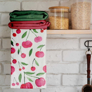 Cute watercolor red cherries pattern kökshandduk