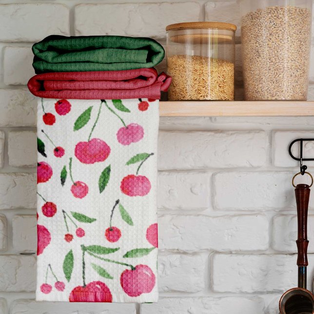 Cute watercolor red cherries pattern kökshandduk (Skapare uppladdad)