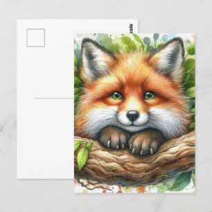 Cute Watercolor Red Fox Vykort