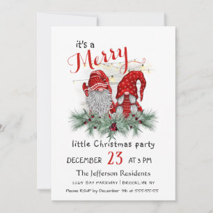 Cute Watercolor Red Gnomes Lilla jul Party Inbjudningar