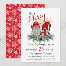 Cute Watercolor Red Gnomes Little jul Party Inbjudningar