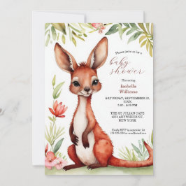 Cute Watercolor Red Kangaroo Baby Shower Inbjudningar