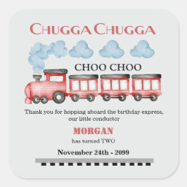 Cute Watercolor Red Tåg 2:a födelsedag Fyrkantigt Klistermärke