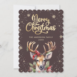 Cute Watercolor Reindeer Christmas Card Julkort
