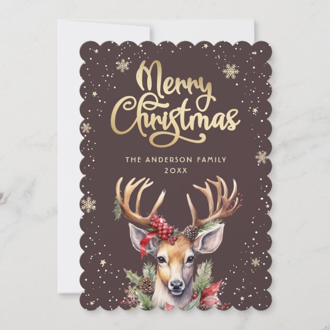 Cute Watercolor Reindeer Christmas Card Julkort (Framsida)