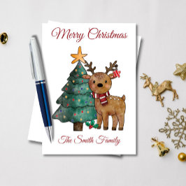 Cute Watercolor Reindeer jul Kort