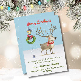 Cute Watercolor Reindeer Julgran Card Julkort