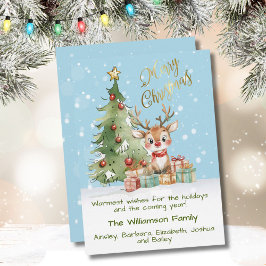 Cute Watercolor Reindeer Julgran Card Julkort