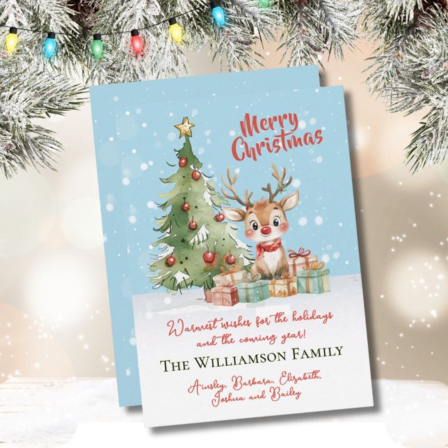 Cute Watercolor Reindeer Julgran Card Julkort (Skapare uppladdad)