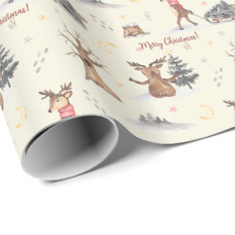 Cute Watercolor Reindeer Pulling jul Sleigh Presentpapper