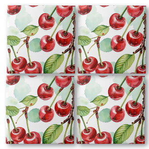 Cute Watercolor Retro Cherries Mönster Kakelplatta