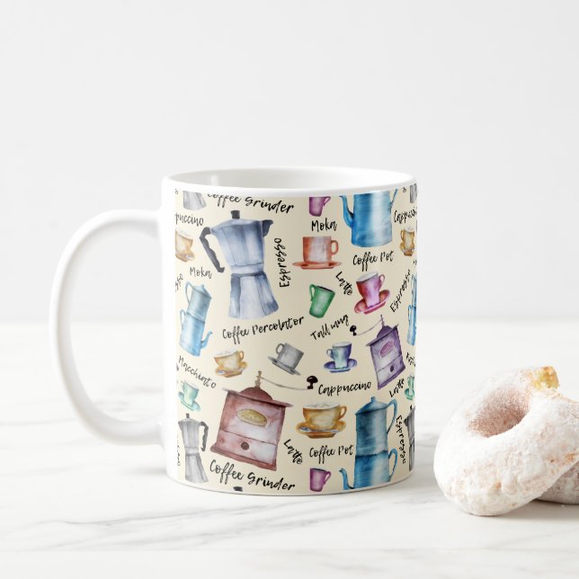 Cute Watercolor retro kaffebryggare kopp mönster (Med munk)