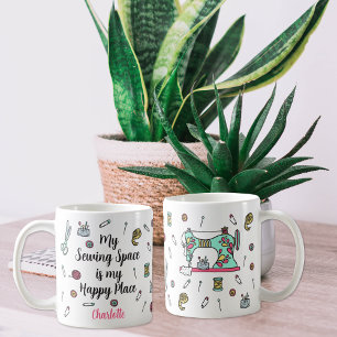 Cute Watercolor Retro Sewing Maskin Anpassningsbar Kaffemugg