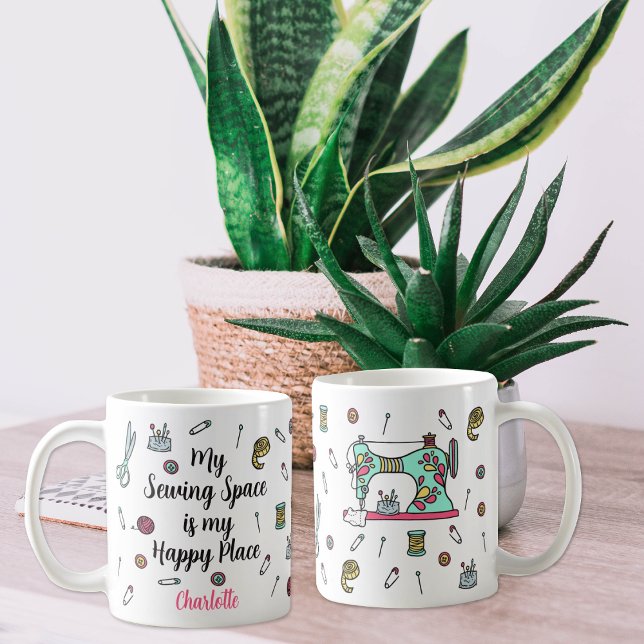 Cute Watercolor Retro Sewing Maskin Anpassningsbar Kaffemugg (Skapare uppladdad)