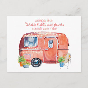 Cute Watercolor Retro Vintage Glamper Vykort