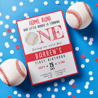 Cute Watercolor Rookie Baseball 1:a födelsedagen Inbjudningar