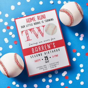 Cute Watercolor Rookie Baseball 2:a födelsedagen Inbjudningar