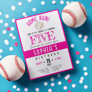 Cute Watercolor Rookie Baseball Girl Birthday Inbjudningar