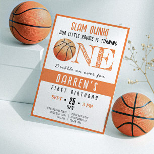 Cute Watercolor Rookie Basketball 1:a födelsedag Inbjudningar